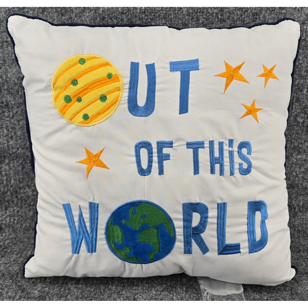 Space Themed Pillow ONLY Mi Zone Kids Jason Outer Space White Blue Embroidered